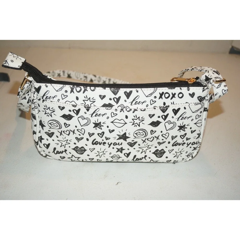 Original XOXO Crossbody Bag Illustration Love Lips Drawings Sketches White Gold